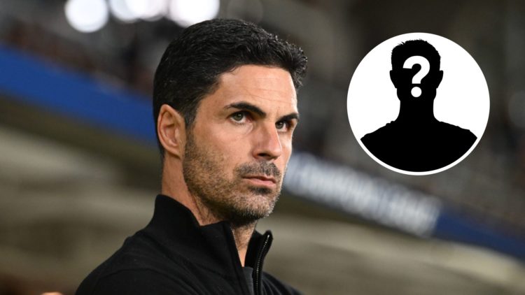 Image of Arsenal Manager Mikel Arteta with inset of a mystery player