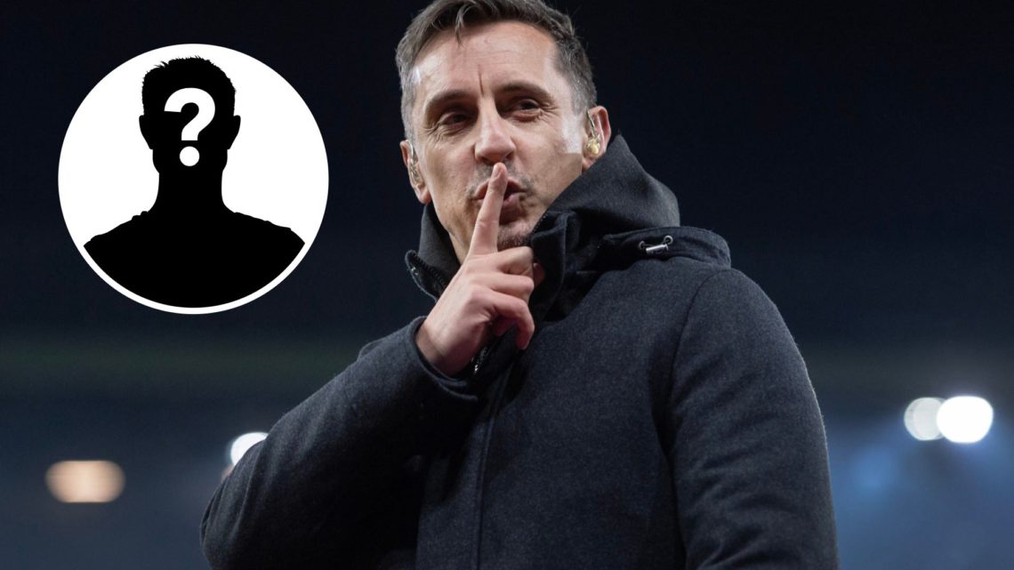 Image of Gary Neville before the Premier League match between Aston Villa and Sheffield United with inset of a mystery player