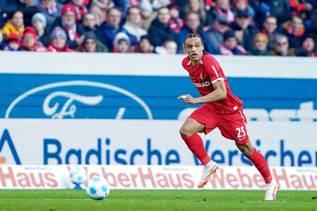 Kiliann Sildillia running during SC Freiburg vs FC Heidenheim