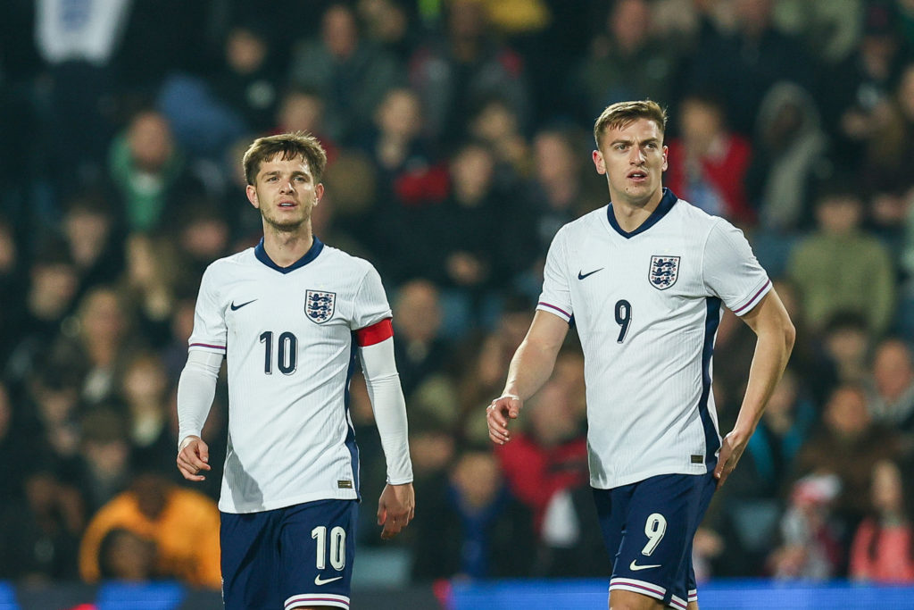 James McAtee and Liam Delap during England U21s vs Portugal.
