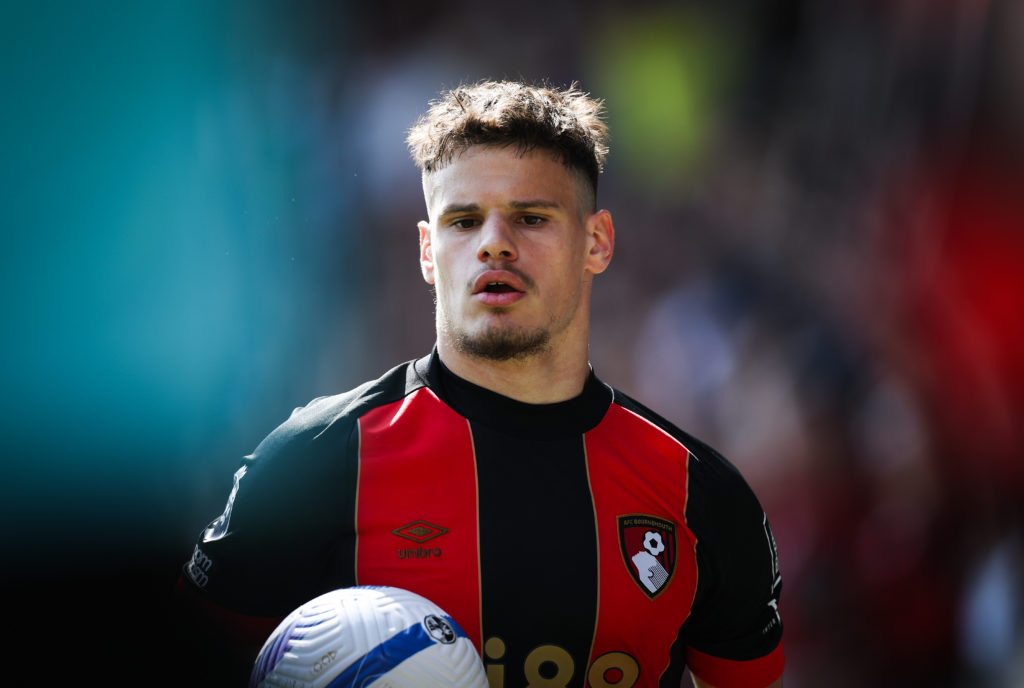 Milos Kerkez in action during AFC Bournemouth v Manchester United.