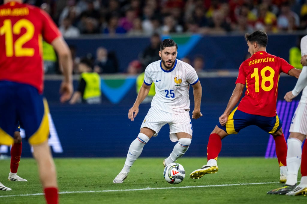 Man City target Rayan Cherki in action during Spain v France.