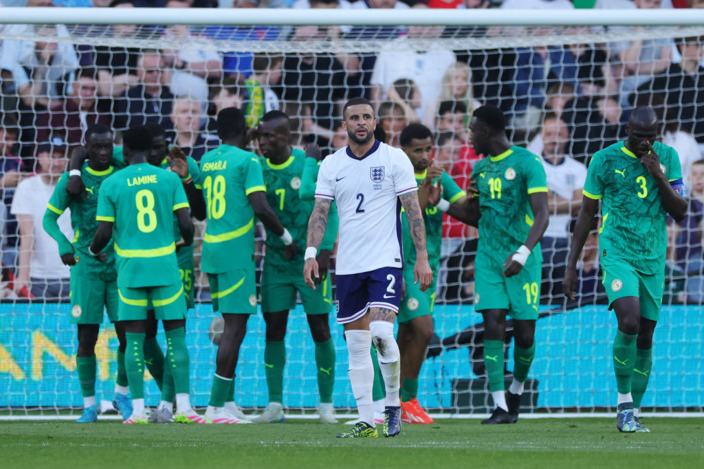 Kyle Walker stunned after goal in England v Senegal.