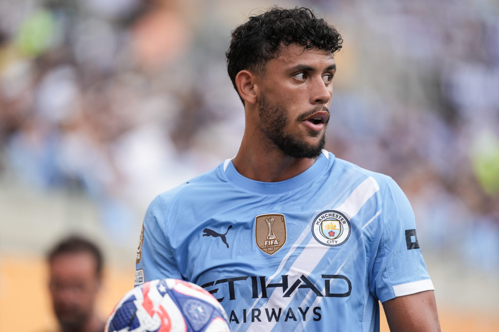 Matheus Nunes prepares to take a throw-in during Man City vs Juventus.