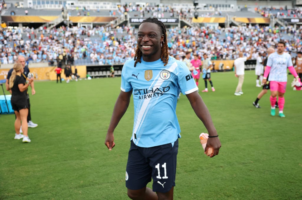 Jeremy Doku smiles following Manchester City's win over Juventus.