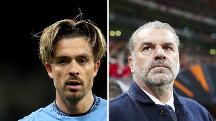 Split Image of Manchester City's Jack Grealish and Ange Postecoglou of Tottenham Hotspur