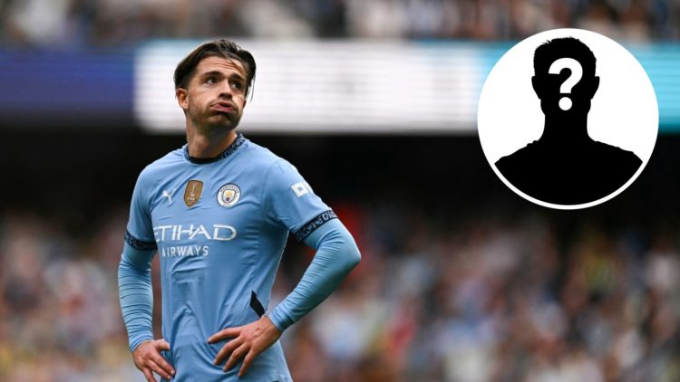 Manchester City's Jack Grealish with his hands on his hips against Brentford (main image) with inset of mystery player (top right corner)