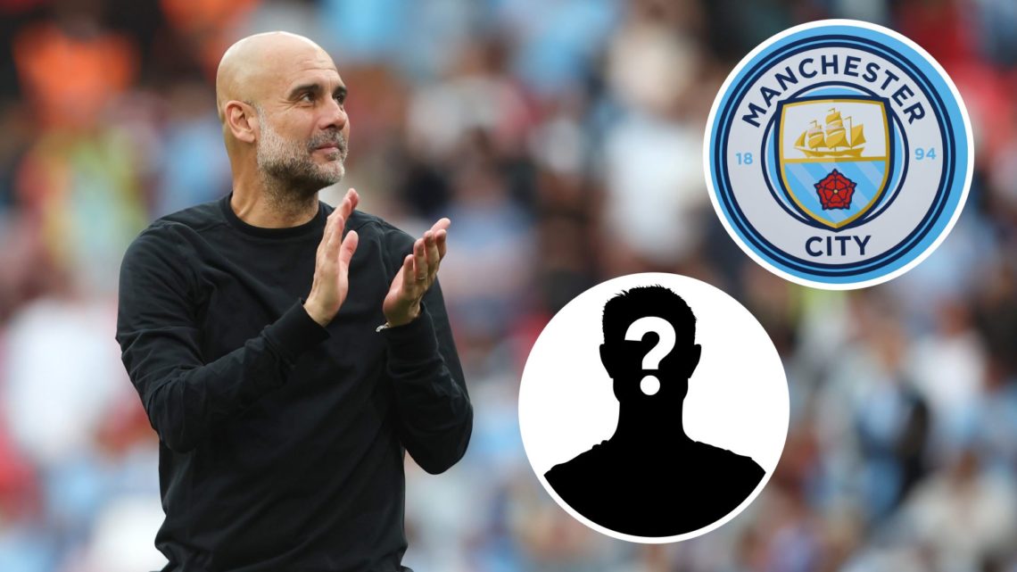 Pep Guardiola looking on after the FA Cup match against Nottingham Forest (main image) with insets of Manchester City badge (top right corner) and ...