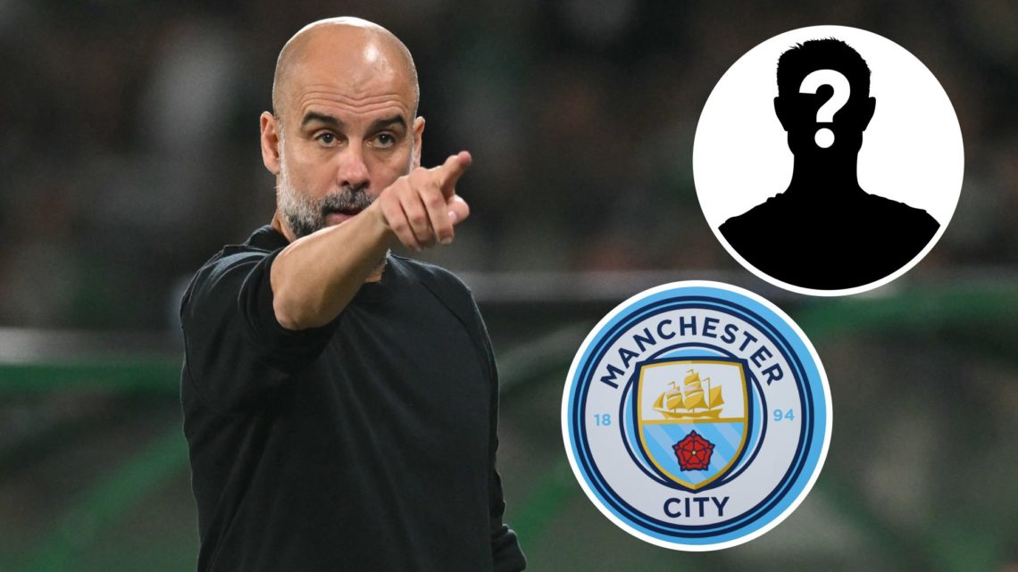 Pep Guardiola pointing during Manchester City's game against Juventus (main image) with insets of mystery player (top right corner) and Manchester ...