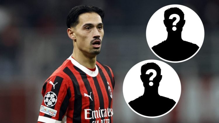 Image of Tijjani Reijnders of AC Milan during the UEFA Champions League with insets of two mystery players