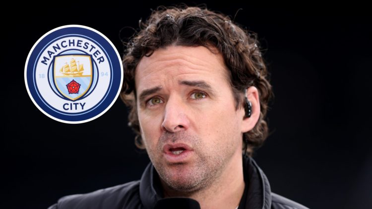 Manchester City cult hero Owen Hargreaves with inset of Manchester City badge