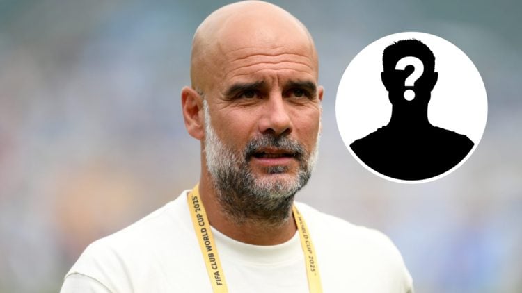 Close up of Man City manager Pep Guardiola at the FIFA Club World Cup (main image) mystery player inset (top right corner)
