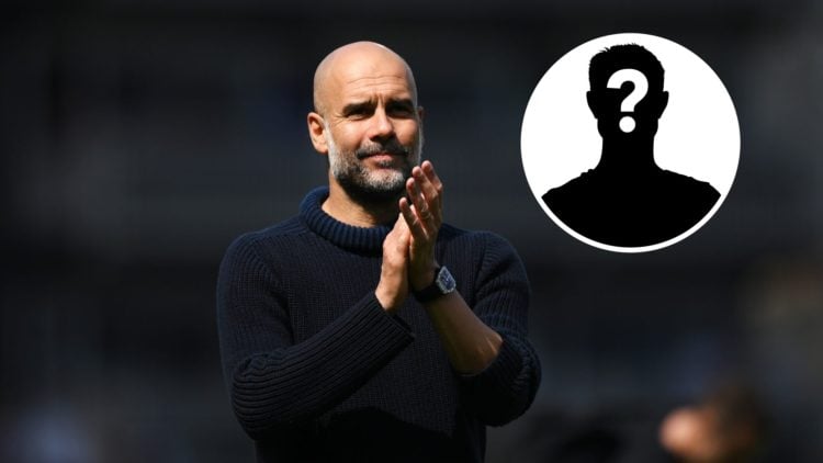 Man City manager Pep Guardiola clapping his hands (main image) mystery player inset (top right corner)