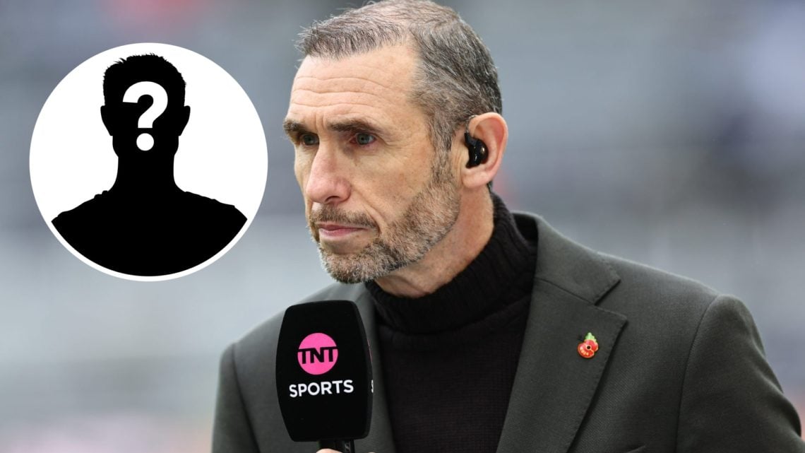 Martin Keown with a TNT Sports microphone in his hand (main image) mystery player inset (top left corner)
