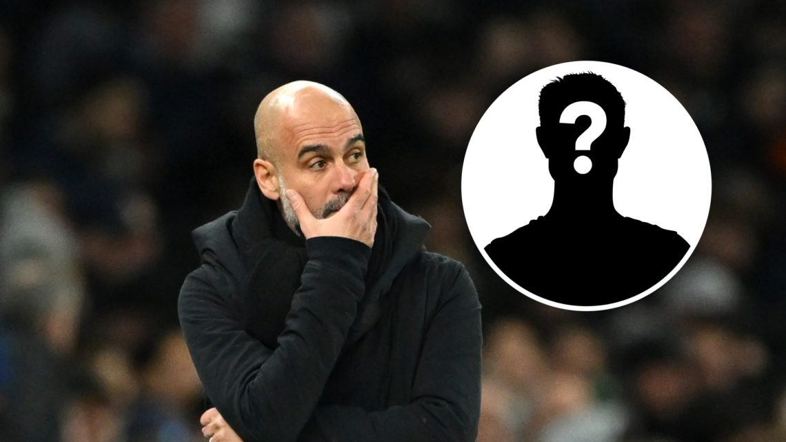 Pep Guardiola with his hand on his face (main image) mystery player inset (top right corner)