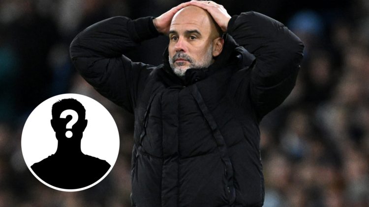 Pep Guardiola with his hands on his head (main image) mystery player inset (bottom left corner)