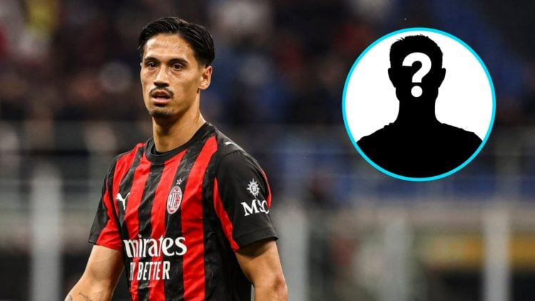 Tijjani Reijnders playing for AC Milan (left), mystery player (inset)