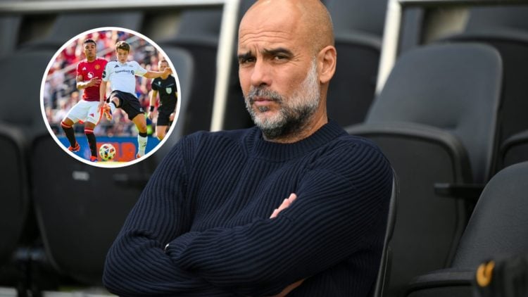 Manchester City manager Pep Guardiola with inset of Sverre Nypan