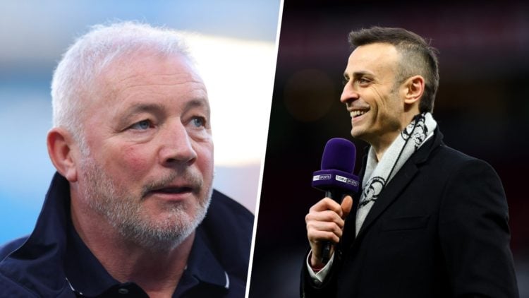Split image - Close up of Ally McCoist's face (left) Dimitar Berbatov with a microphone in his hand (right)