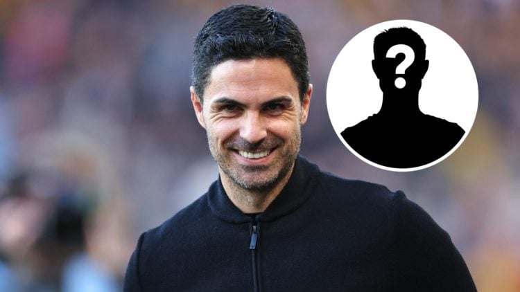 Arsenal manager Mikel Arteta smiling (main image) mystery player inset (top right corner)