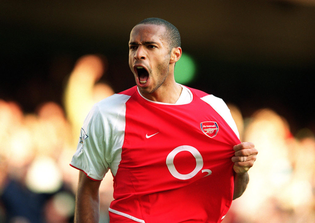 Thierry Henry celebrates a goal for Arsenal.