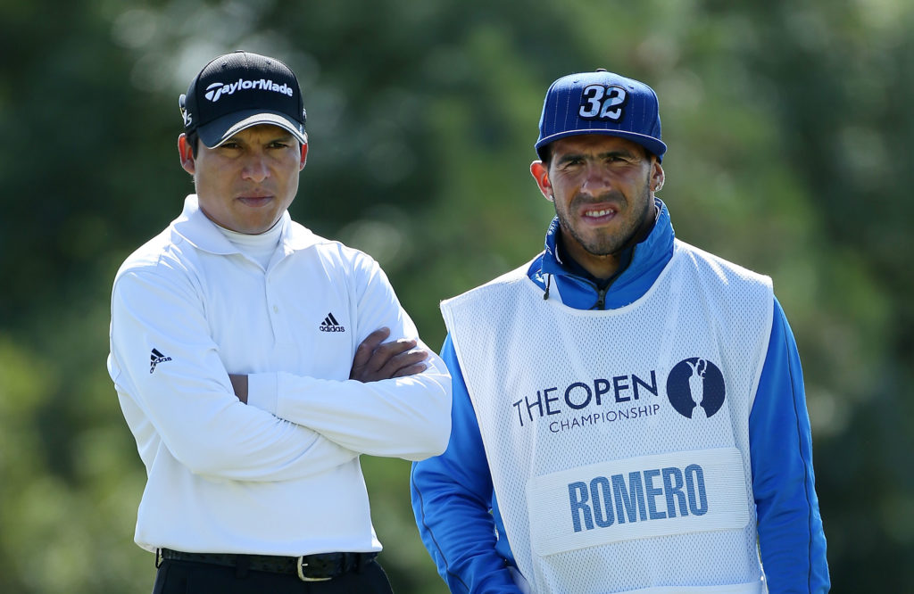 Carlos Tevez and Andrés Romero at the 141st Open Championship.