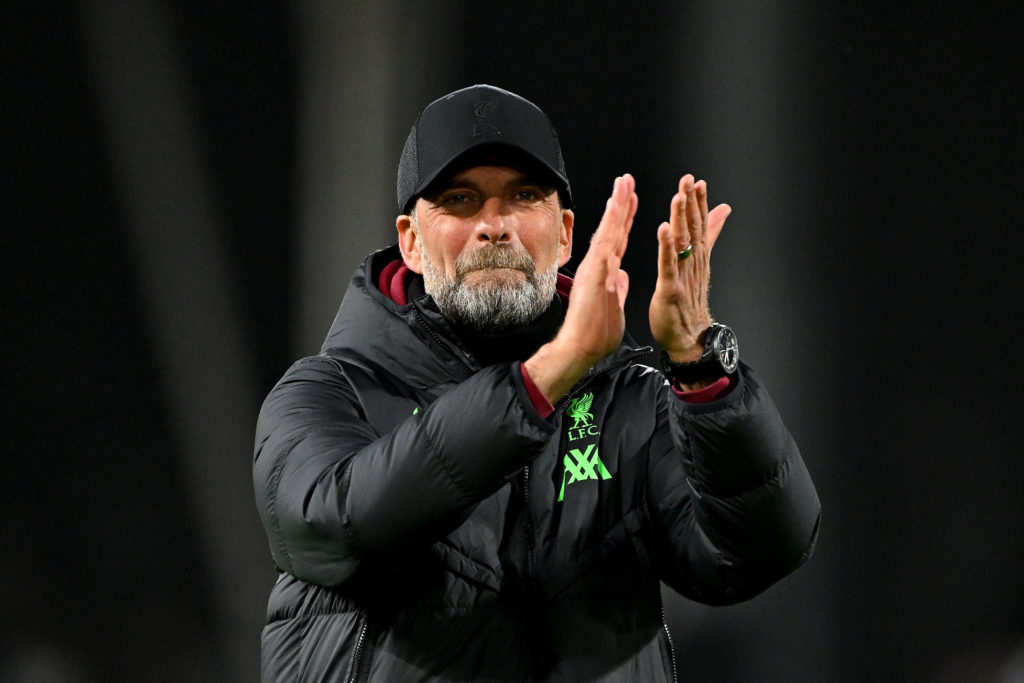 Jurgen Klopp applauds the fans after Fulham v Liverpool.