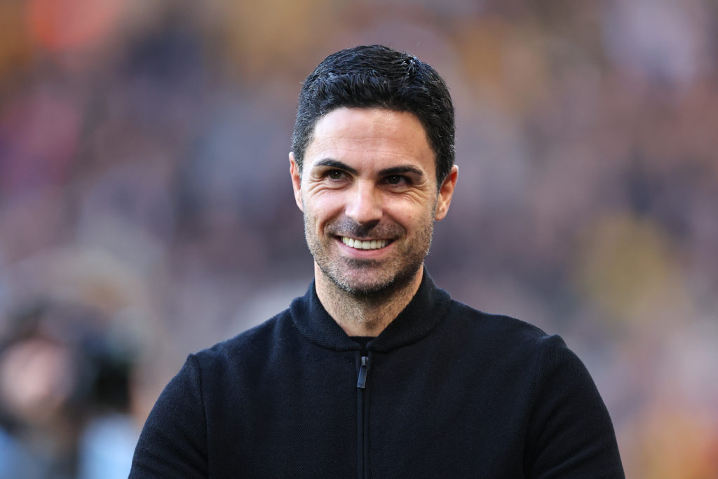 A happy Mikel Arteta during Wolves vs Arsenal