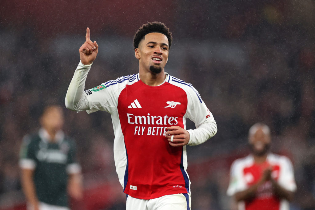 Ethan Nwaneri in action for Arsenal v Bolton Wanderers.