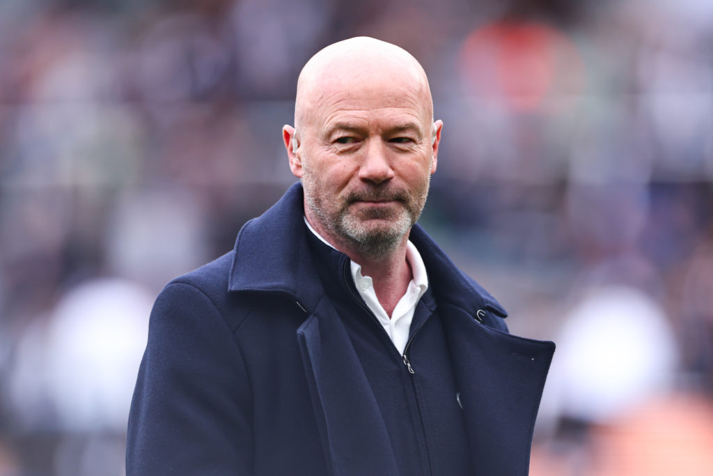 Alan Shearer walking ahead of Newcastle United v Manchester United.