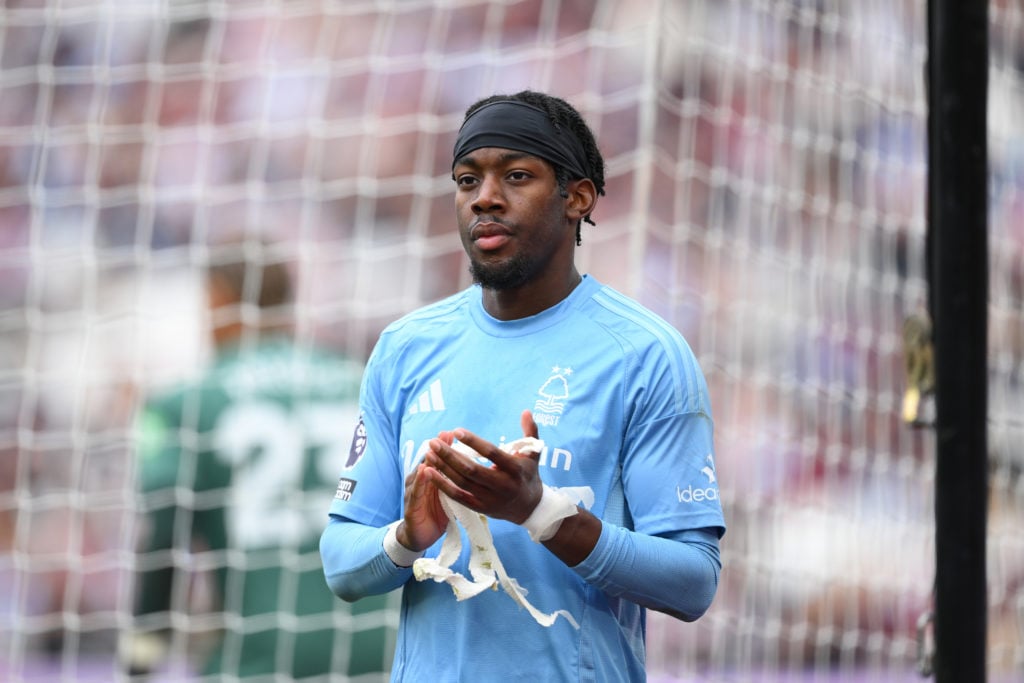 Anthony Elanga in action during West Ham United FC v Nottingham Forest.