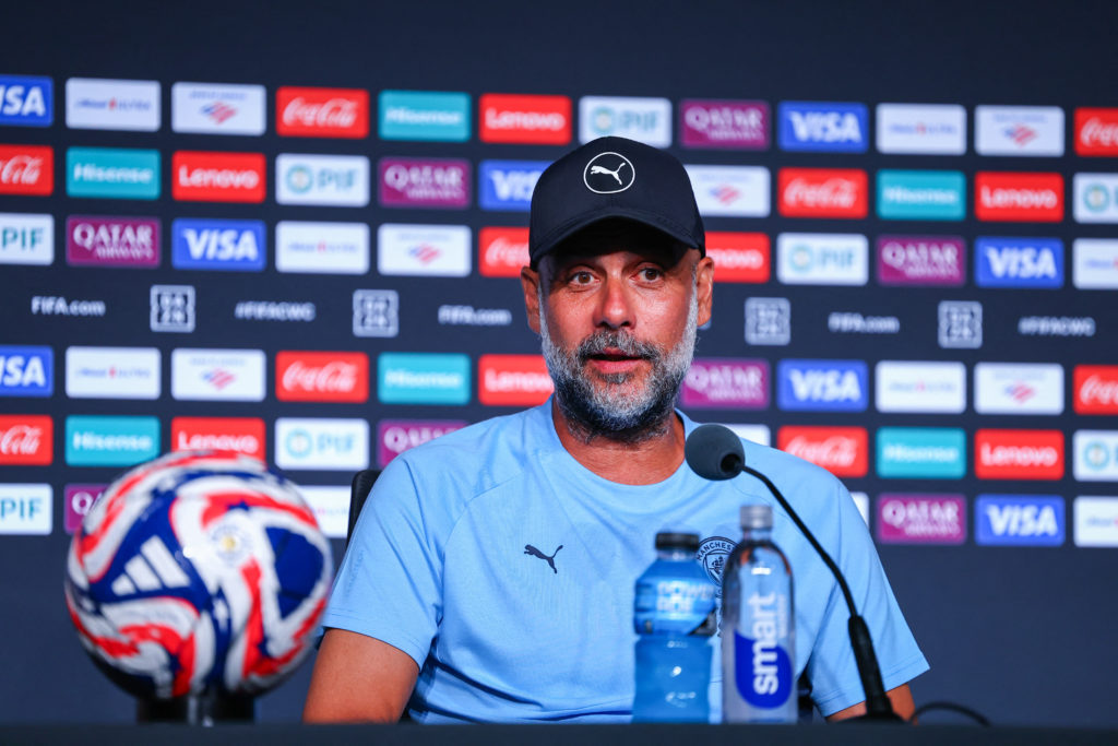 Pep Guardiola during a Man City press conference.