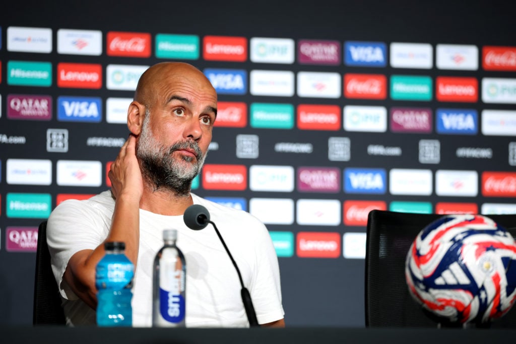 Pep Guardiola during a Man City press conference.