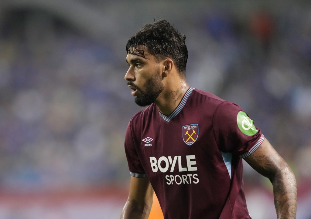 Lucas Paqueta in action for West Ham United v Everton.