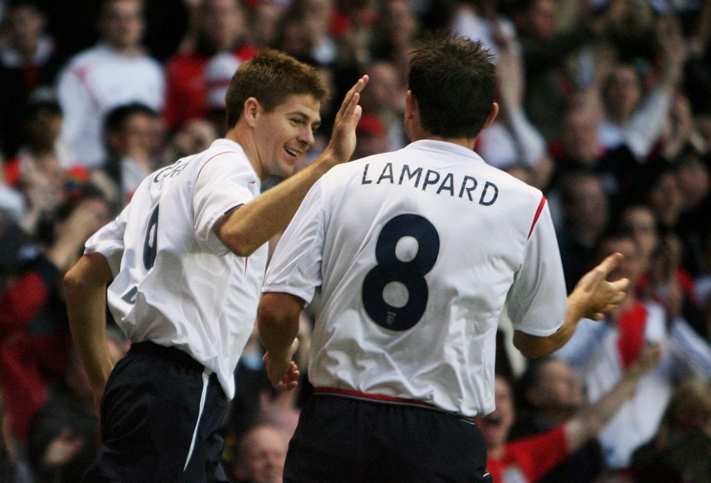 Steven Gerrard and Frank Lampard in action for England.