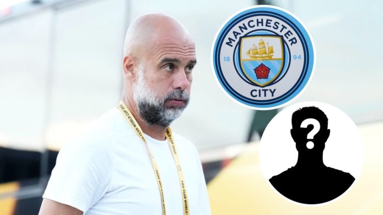 Pep Guardiola looking on ahead of FIFA Club World Cup match against Al Hilal (main image) with insets of mystery player (bottom right corner) and M...