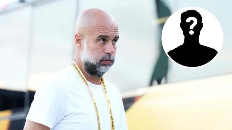 Manchester City manager Pep Guardiola looking on ahead of FIFA Club World Cup match against Al-Hilal (main image) with inset of mystery player (top...