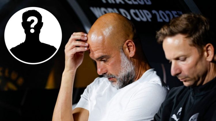 Pep Guardiola and Pep Lijnders sitting on the bench during Manchester City's FIFA Club World Cup match against Al-Hilal (main image) and mystery pl...