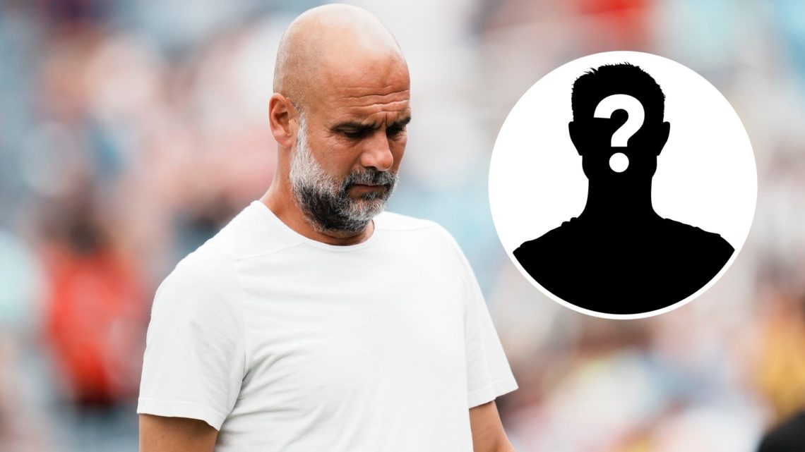 Man City manager Pep Guardiola walking with his head down (main image) Mystery player inset (bottom right corner)