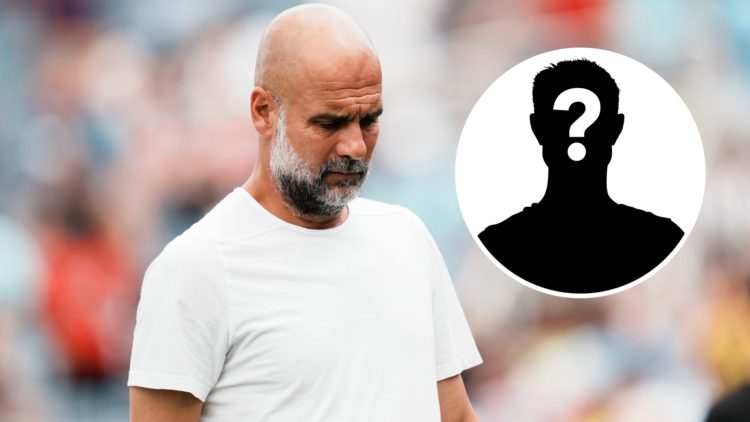 Man City manager Pep Guardiola walking with his head down (main image) Mystery player inset (bottom right corner)