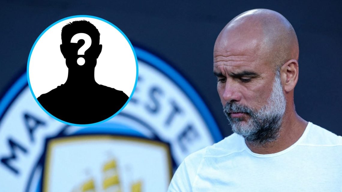 Manchester City manager Pep Guardiola walking (right), mystery player (inset)