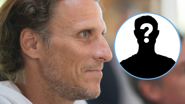 Close up image of former footballer Diego Forlan. Inset: Mystery figure.
