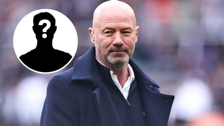 Alan Shearer smiles while walking into a Newcastle match as a pundit (main image) mystery player inset (top left corner)