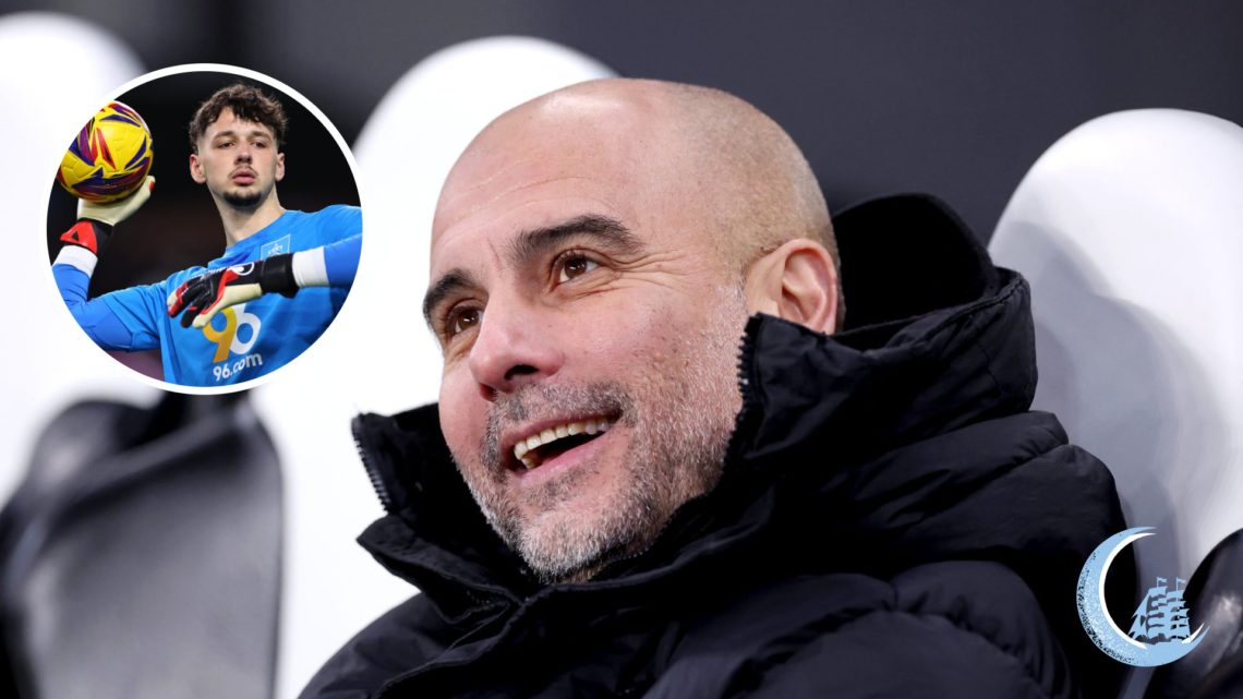 Manchester City manager Pep Guardiola with inset of Burnley goalkeeper James Trafford