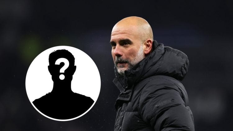 Close up of Man City boss Pep Guardiola (main image) mystery player inset (bottom left corner)