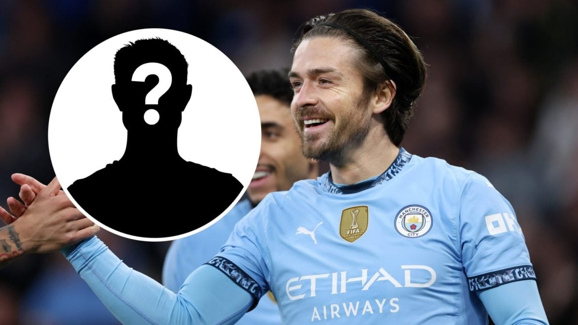 Jack Grealish celebrates goal with Man City teammates (main image) mystery player inset (top left corner)