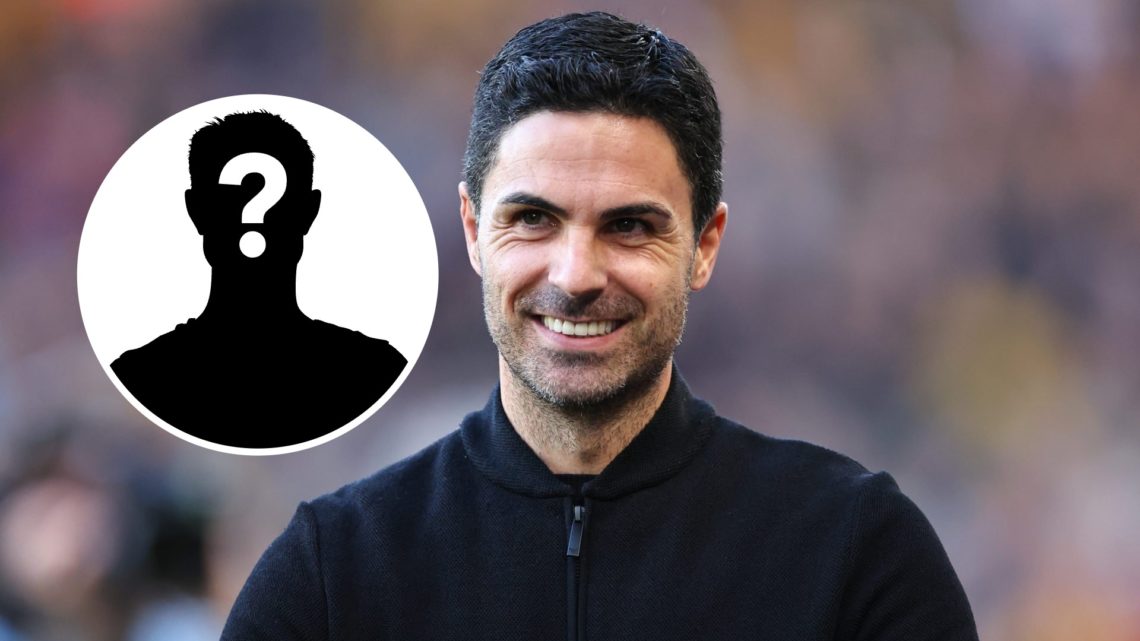 Arsenal manager Mikel Arteta with a smile on his face (main image) mystery player inset (top left corner)