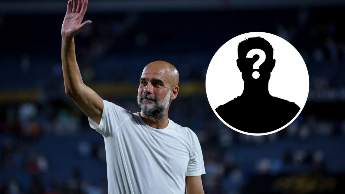 Pep Guardiola waving to the crowd (main image) mystery player inset (top right corner)