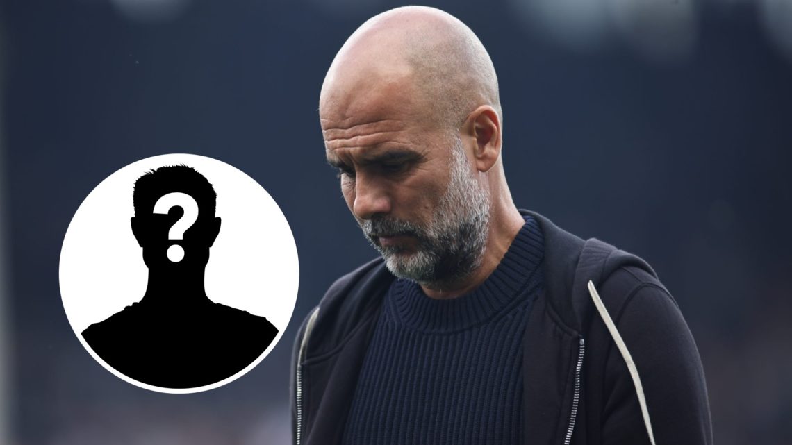 Man City manager Pep Guardiola walking with his head down (main image) mystery player inset (bottom left corner)