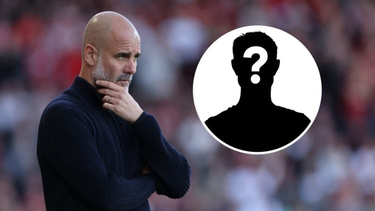 Pep Guardiola thinks with his hand on his chin (main image) mystery player inset (top right corner)